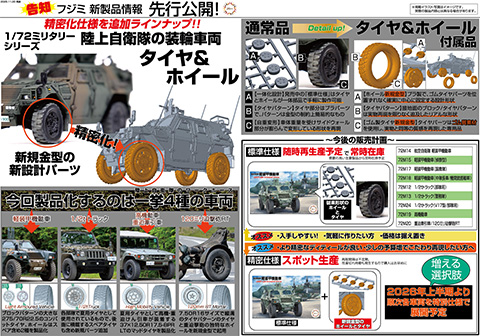 1/72ミリタリーシリーズ「タイヤとホイールの精密化仕様を追加ラインナップ！」