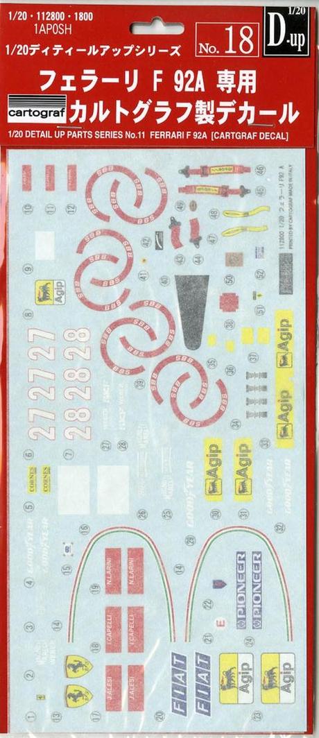 1/20 DUP18 フェラーリF92A 専用カルトグラフデカール 